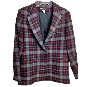 5069) Savannah Plaid Wool Single Breasted Business Holiday Blazer Size 8